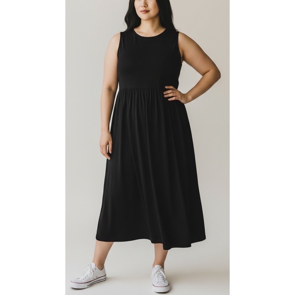 MICHAEL KORS Black Sleeveless Midi Dress Excellent Stretch Twist Back 1X